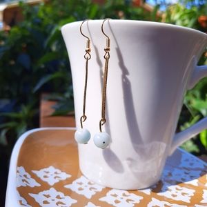 Gold Bar & Amazonite Stone Tibetan Earrings